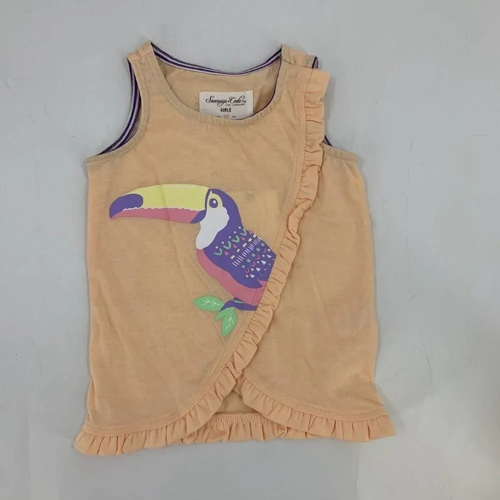 Sovereign Code Girl's Twyla Toucan-Print Ruffle Tank Top‎ Size 2T NWT